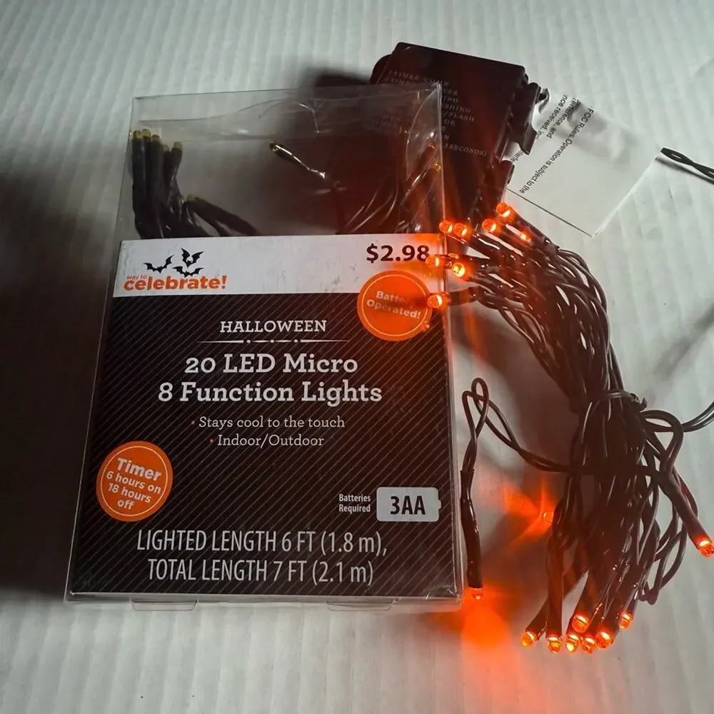 Celebrate Halloween 20 LED Micro 8 Function String Lights - Black